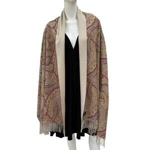 Huge Loro Piana Cashmere Paisley Pattern Wrap Shawl Scarf Reversible To Solid